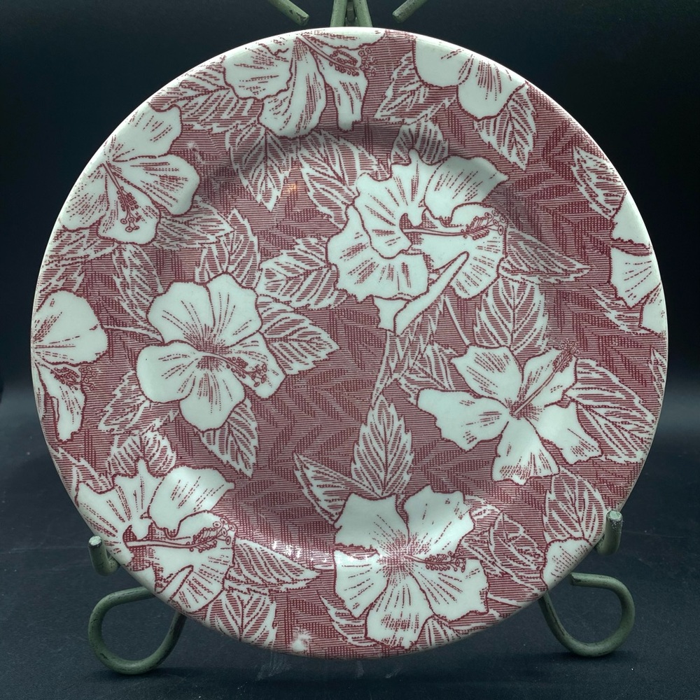 Tepco 9” Dinner Plate Tropical Hawaiian Hibiscus Maroon Restaurant Ware